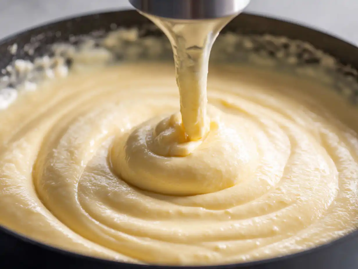 Using an immersion blender to thicken the Creamed Corn by blending some of the kernels.
