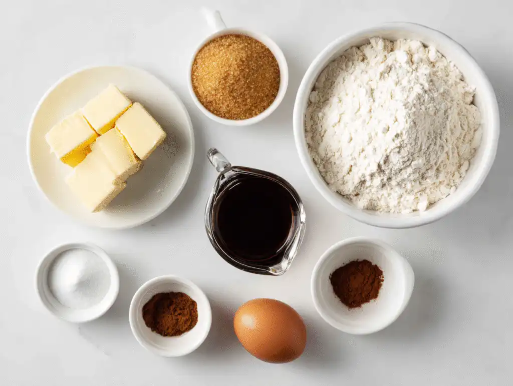 The Best Soft Gingerbread Cookies (Easy Recipe for Decorating!) 7 Ingredients for a christmas cookies recipes for soft gingerbread cookies, on a white table.