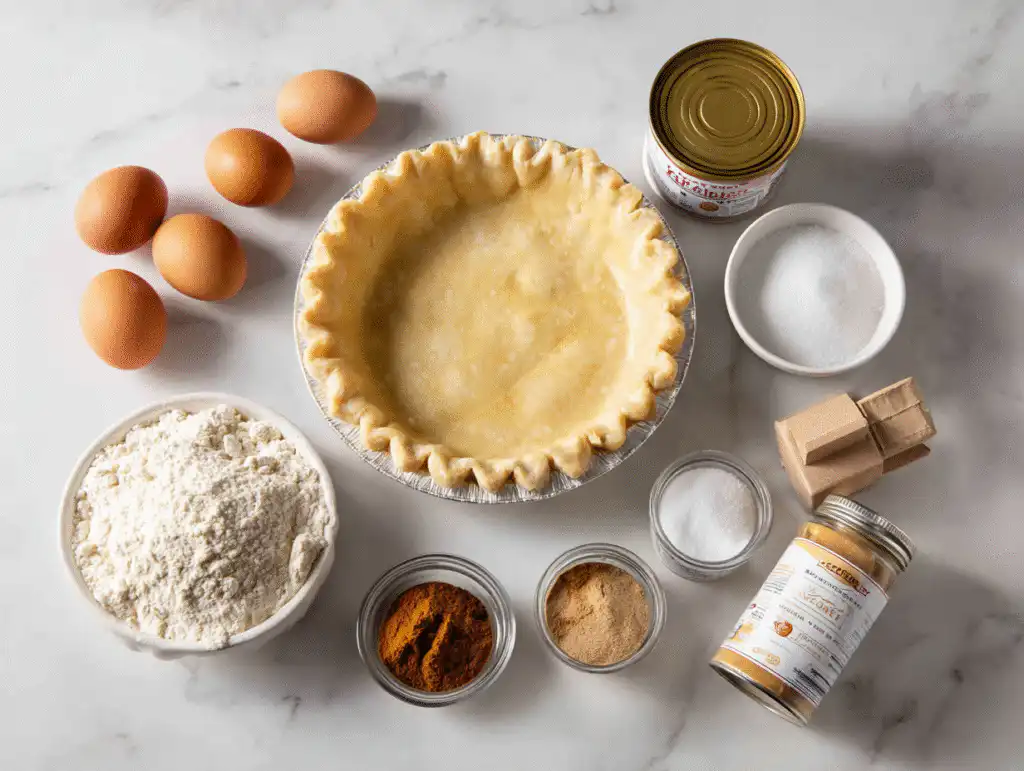 including pumpkin puree, evaporated milk, and brown sugar.