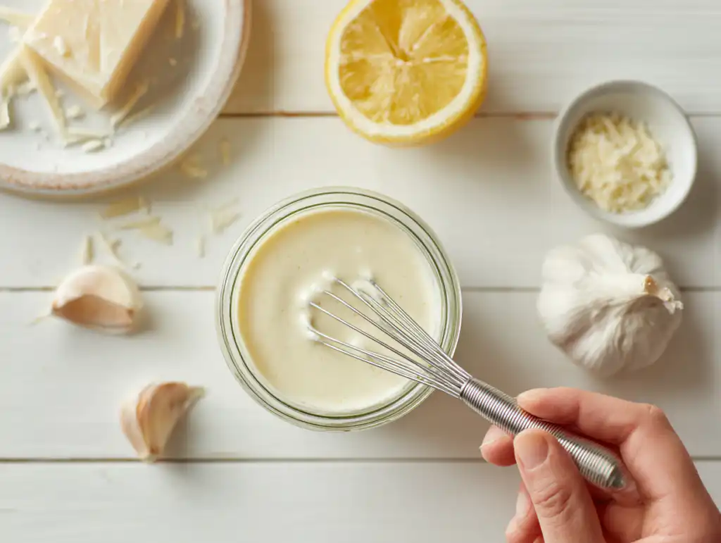 Homemade Chicken Caesar dressing ingredients.