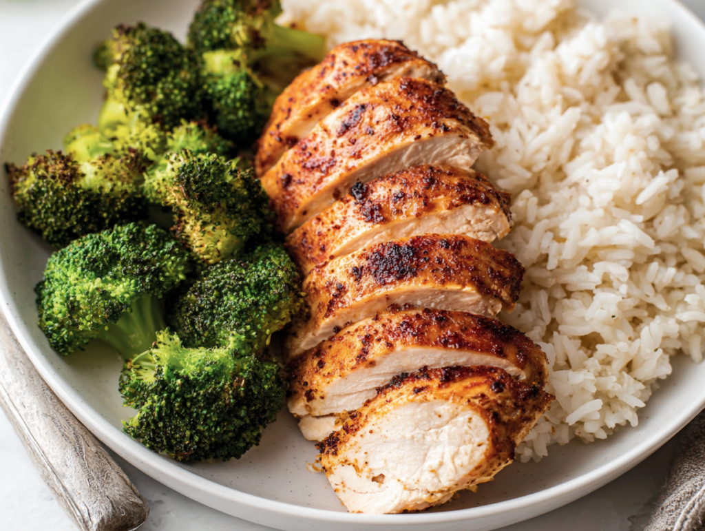 The Juiciest Air Fryer Chicken Breast (Ready in 15 Minutes!) 8 Meal prep bowls with Air Fryer Chicken Breast.