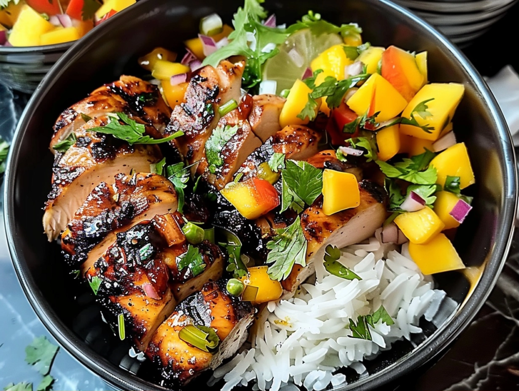 Jamaican Chicken Bowls with Fresh Mango Salsa