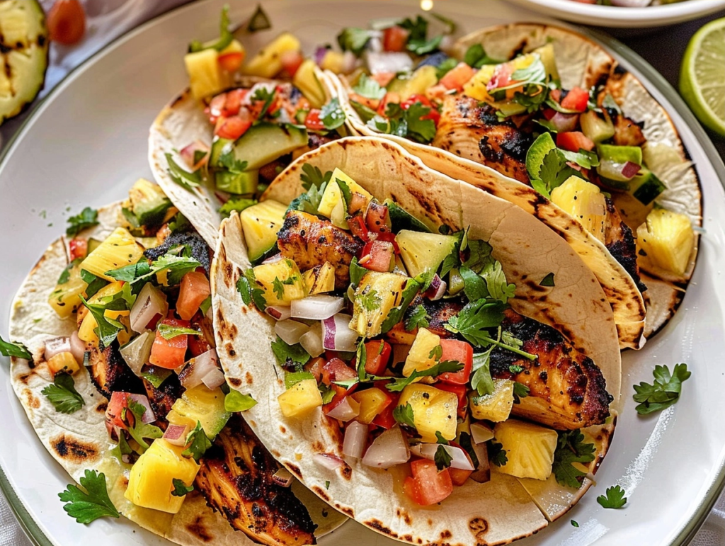 Chili Lime Chicken Tacos with Grilled Pineapple Salsa